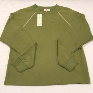 NEW! Roolee Crew Neck Sweatshirt Avocado Green White Stitching M